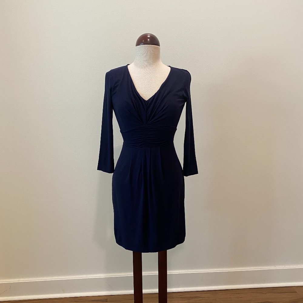 Boden Navy Blue Stretch Jersey V-Neck Midi Dress Womens Size 2